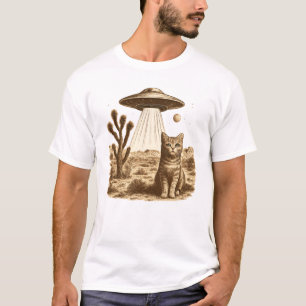 T-shirt Chemise Vintage UFO Cowboy Cat - Retro Space Cowbo