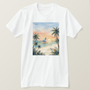 T-shirt Chemise Watercolor Boracay Sunset Beach Philippine