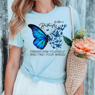 T-shirt Chemises Bleues Papillons, Citation Inspirationnel
