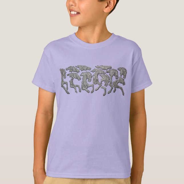 T-shirt Chemises Chevaux Sauvages pour Enfants Cheval Art  (Devant)