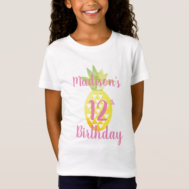 T-Shirt Chemises d'anniversaire d'ananas d'aquarelle pour (Devant)