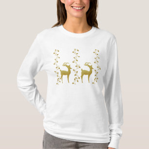 T-shirt Chemises de fête de vacances de Noël d'or de ren