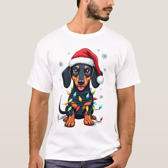T-shirt Chemises de Noël d'Arbre de Chiens de Teckel Cadea (Devant)
