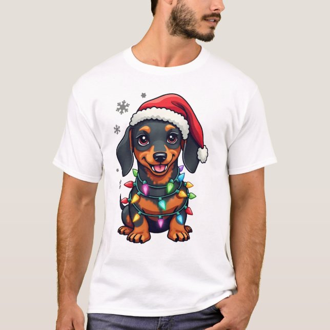 T-shirt Chemises de Noël de l'arbre de chiens de teckel Ca (Devant)
