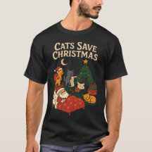 Chemises de Noël drôles de chats sauvent Santa T-S