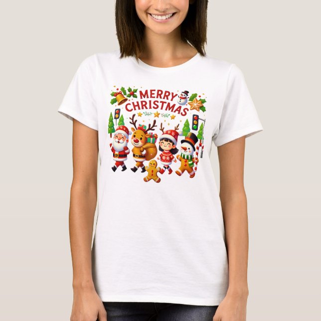 T-shirt chemises de noël femmes et santa claus tracker (Devant)