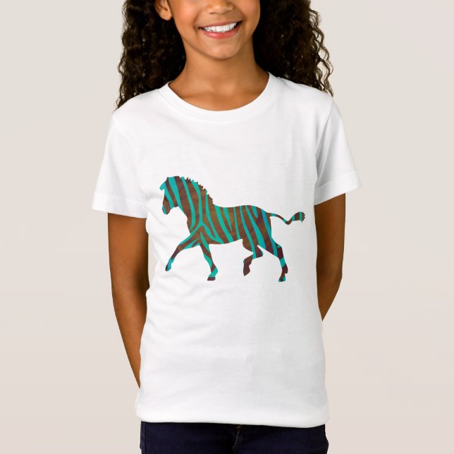 T-Shirt Chemises d'impression Brown et Turquoise Zebra (Devant)