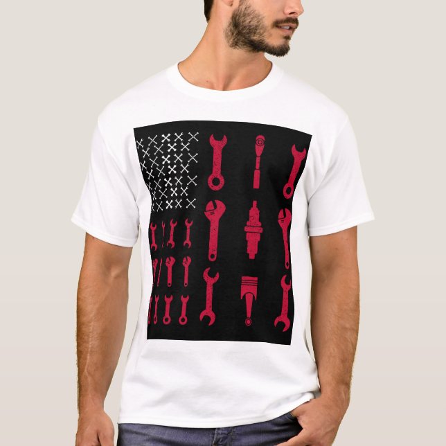 T-shirt Chemises drôles de mécanicien - drapeau américain (Devant)