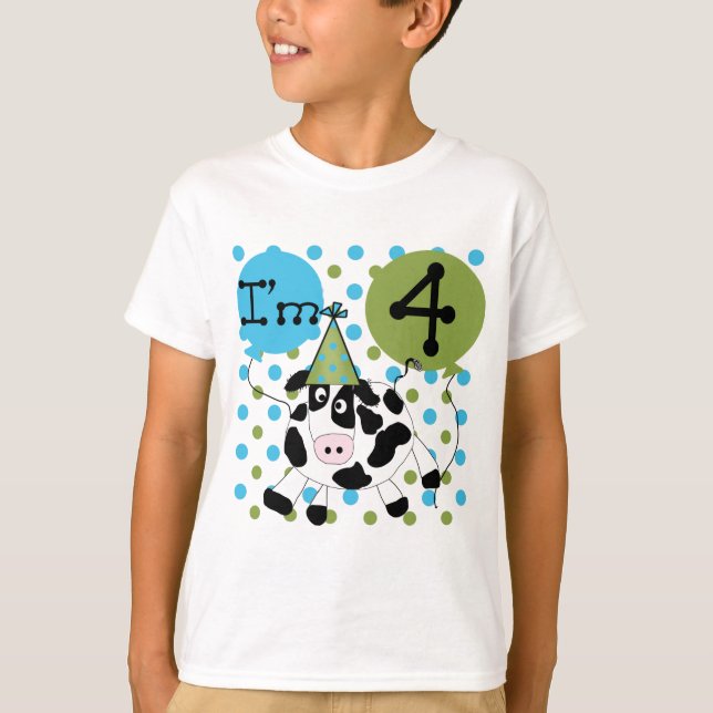 T-shirt Chemises et cadeaux Blue Cow 4th Birthday (Devant)