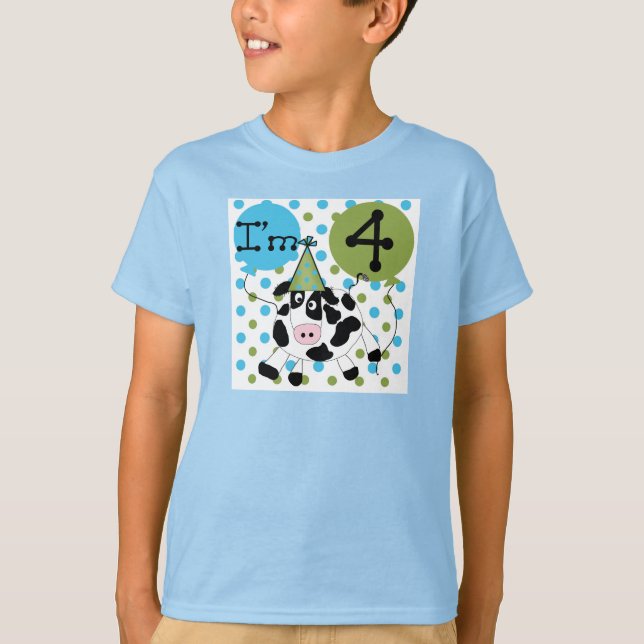 T-shirt Chemises et cadeaux Blue Cow 4th Birthday (Devant)