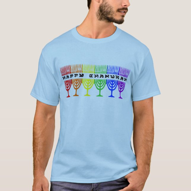 T-shirt Chemises heureuses de Chanukah d'arc-en-ciel (Devant)
