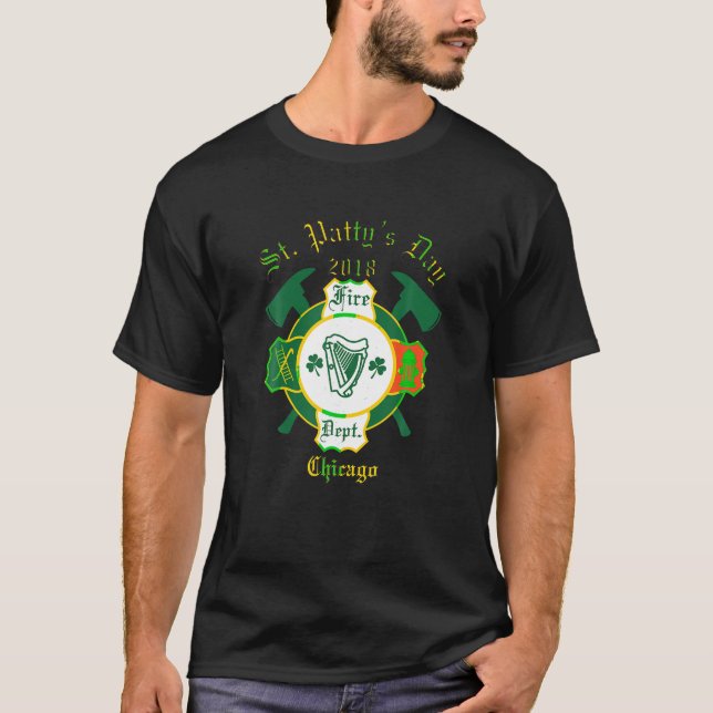 T-shirt Chemises Jour de la Saint Patrick Pompier Chicago  (Devant)