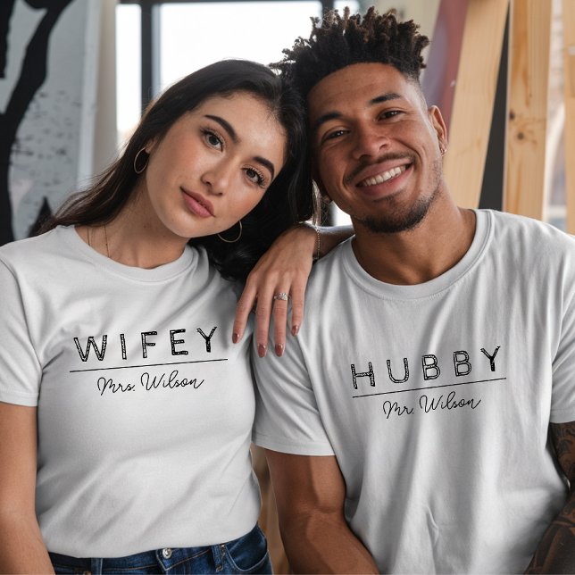T-shirt Chemises personnalisées pour couples mariés (wife and husband shirt, minimalist couple shirt, honeymoon shirt, newlywed shirt, just married shirt)