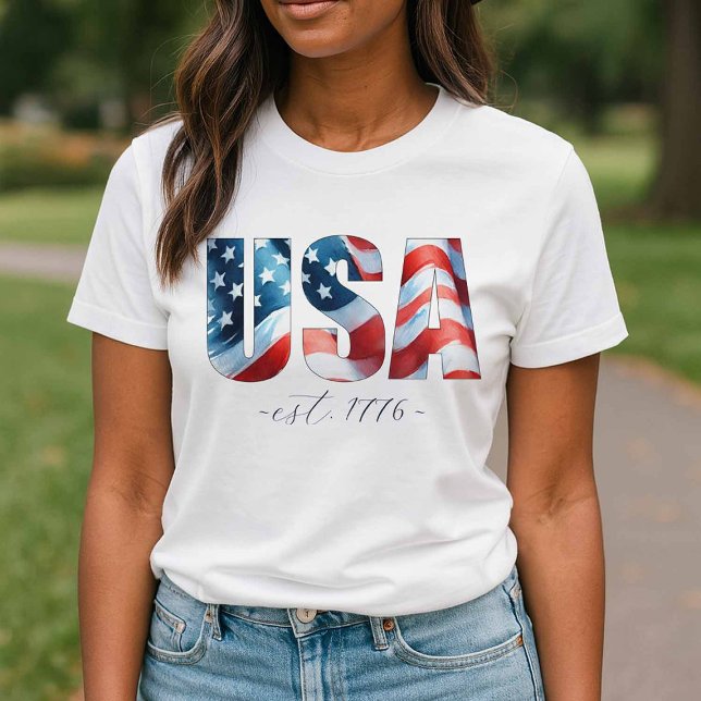 T-shirt Chemises pour femmes du 4 juillet (Patriotic t shirts with USA est 1776 American Flag)