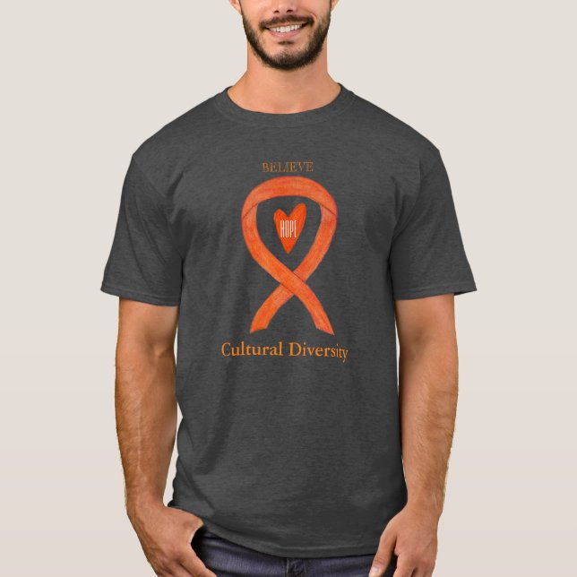 T-shirt Chemises Ruban de Sensibilisation Orange Diversité (Devant)