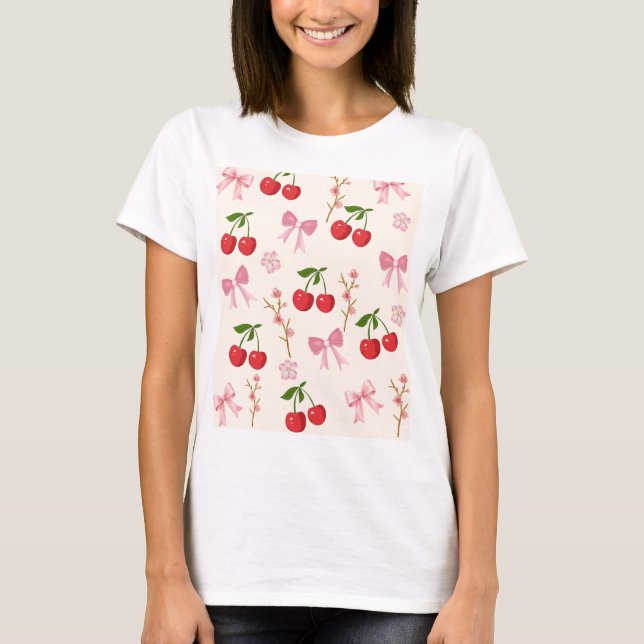 T-shirt Chemisier Cherry Bow Mignon Rétro (Devant)