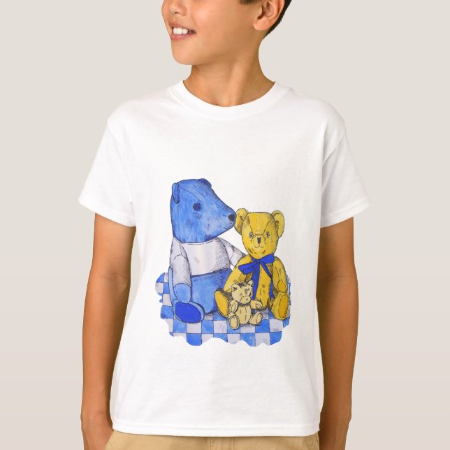 T-shirt chèque bleu tissu de pique-nique et jouets (Devant)