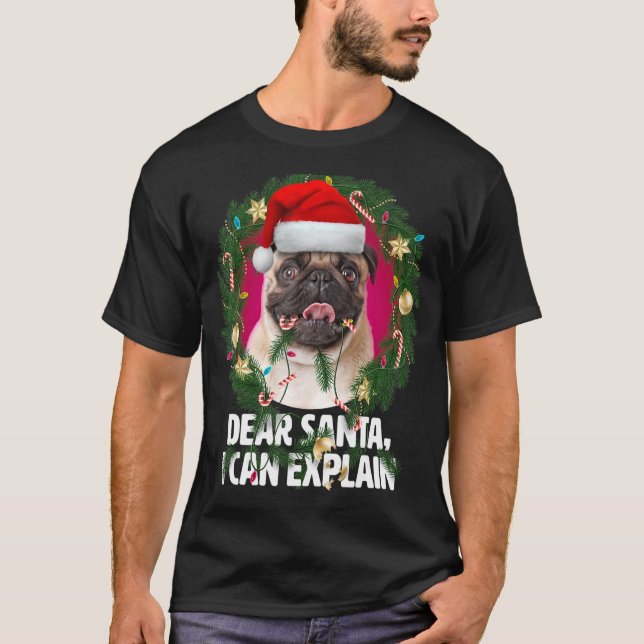 T-shirt Cher Chien de Carlin mignon Père Noël était coquin (Devant)