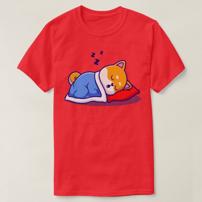 T-shirt Cher Chien Shiba Inu Dormir Avec Coussin Et Blanke (Design devant)