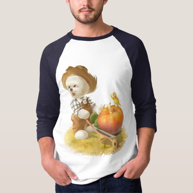 T-shirt Cher fermier chien avec Citrouille (Devant)