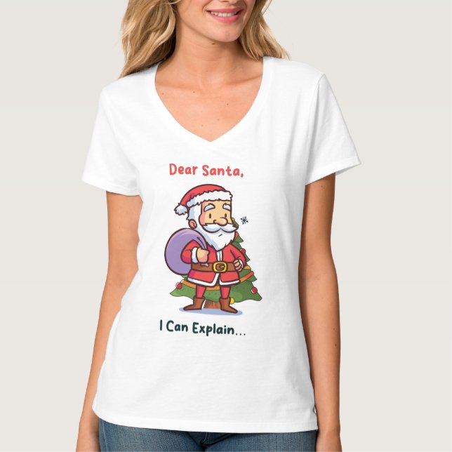 T-shirt Cher Père Noël, Je Peux Expliquer - Noël Drôle (Devant)