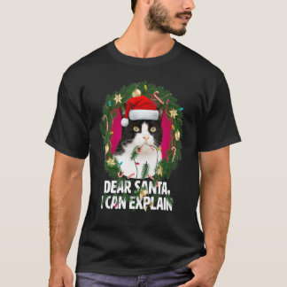T-shirt Cher Père Noël Mignon Chat Noir Blanc Noël Méchant