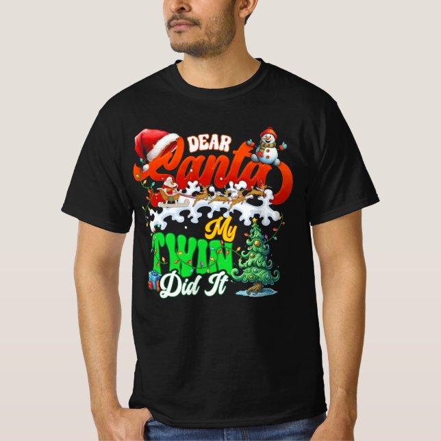 T-shirt Cher Père Noël Mon jumeau L'A Fait Joyeux Joyeux J (Devant)
