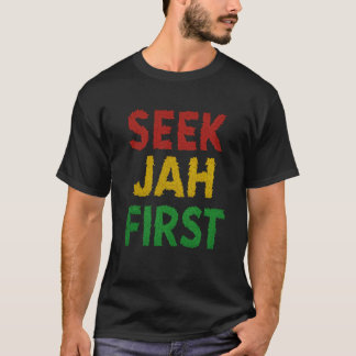 T-shirt Cherchez d'abord Jah Rastafarian Feuille de Weed C