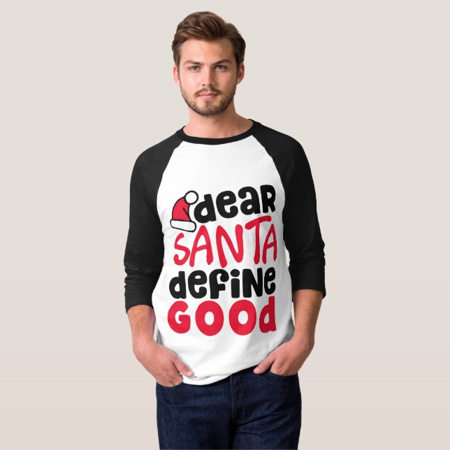 T-shirt Chère chemise drôle de raglan de Noël de Père Noël (Devant entier)