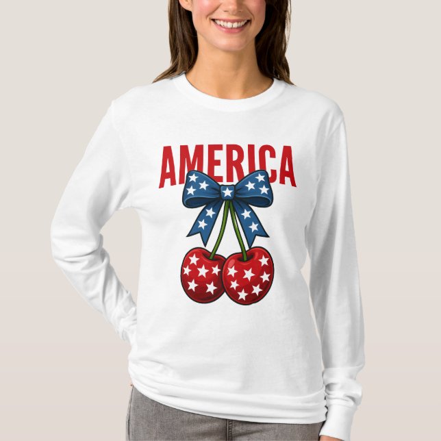 T-shirt Cherry American Flag Stars Coquette (Devant)