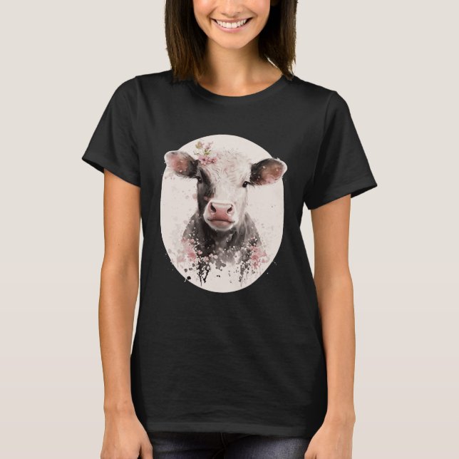 T-shirt Cherry Blossom Baby Cow Calf Japanese Sakura Farm  (Devant)