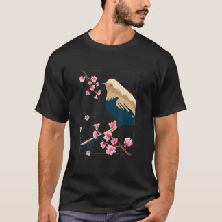 T-shirt Cherry Blossom Bird Vintage Japanese Block Streetw