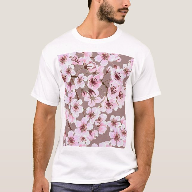 T-shirt Cherry Blossom Branches Motif aquarelle (Devant)