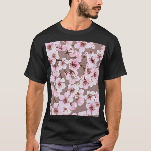 T-shirt Cherry Blossom Branches Motif aquarelle (Devant)