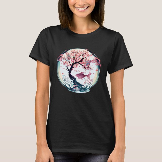 T-shirt Cherry blossom coral tree with fish swimming in gl (Devant)