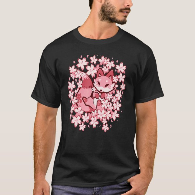 T-shirt Cherry Blossom Fox Cute Pink Fox (Devant)