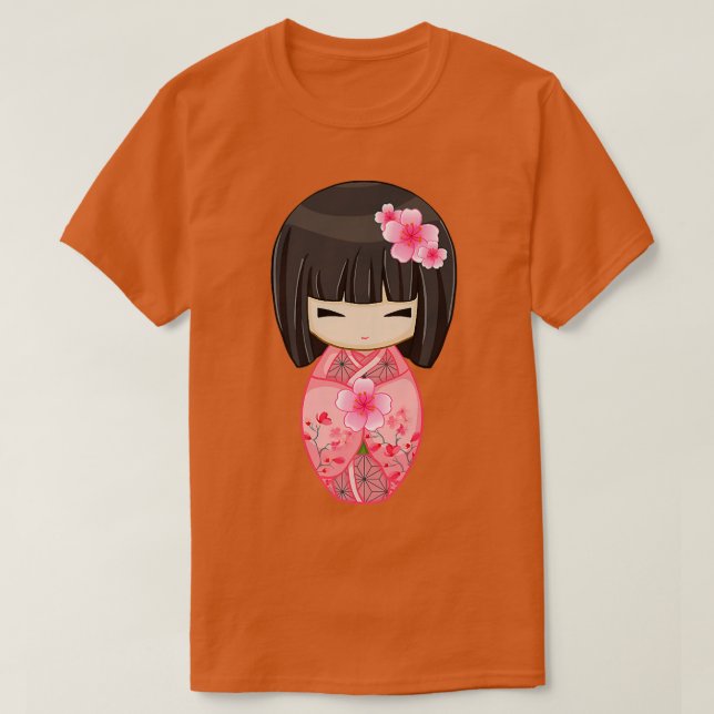 T-shirt Cherry Blossom Geisha Japonaise Kokeshi Doll (Design devant)