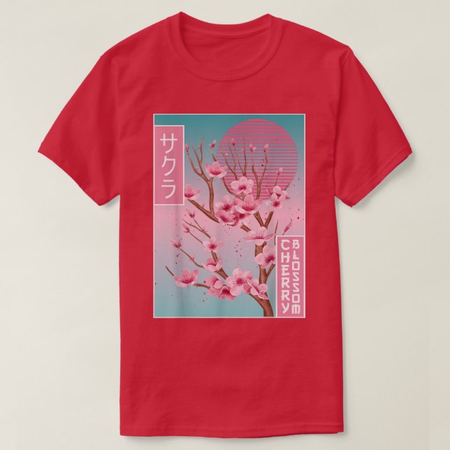 T-shirt Cherry Blossom Japanese Sakura Vaporwave Aesthetic (Design devant)