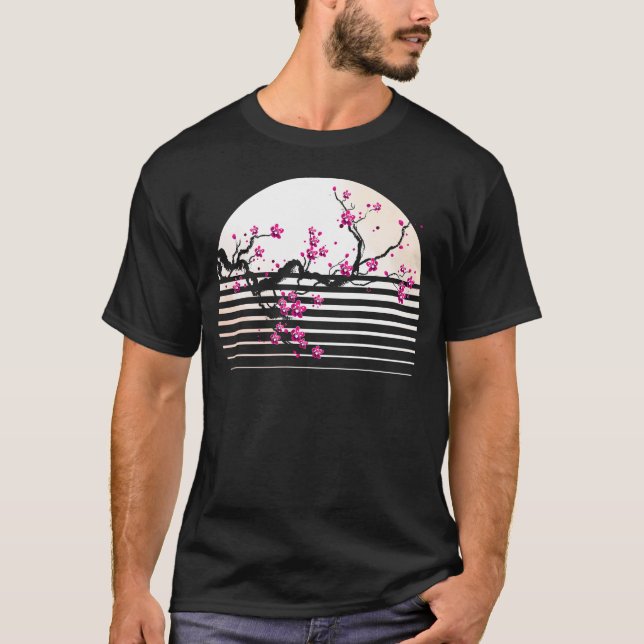 T-shirt Cherry Blossom Japonais Retro Sunset Sakura Tree (Devant)