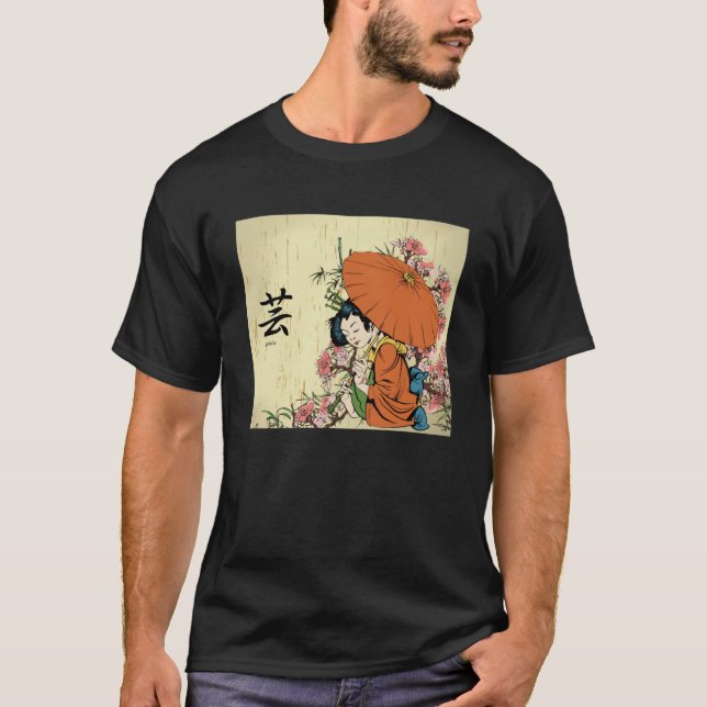 T-shirt Cherry Blossom Japonaise Geisha Girl (Devant)