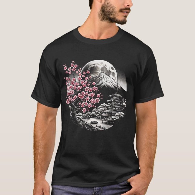 T-shirt Cherry Blossom Jardin japonais Geisha Mont Fuji (Devant)