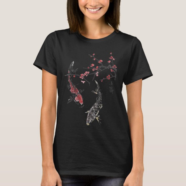 T-shirt Cherry Blossom Koi Carp Fish Japanese Sakura Graph (Devant)