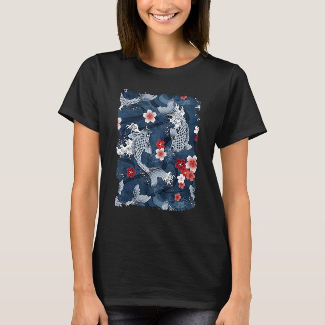 T-shirt Cherry Blossom Koi Carp Fish Japanese Sakura Graph (Devant)