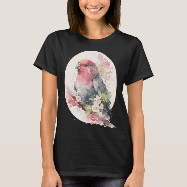 T-shirt Cherry Blossom Parrot Japanese Sakura Budgie Parak (Devant)