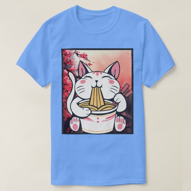 T-shirt Cherry Blossom Ramen Cat Kawaii (Design devant)