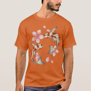 T-shirt Cherry Blossom Taisho Sanke Koi Fish Pond Sakura K
