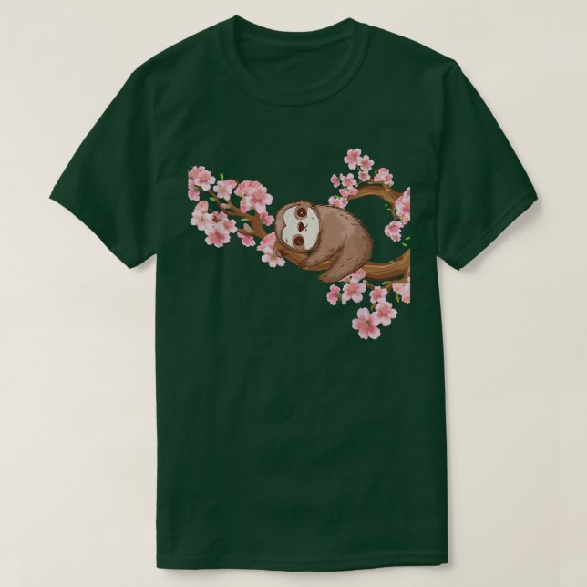 T-shirt Cherry Blossom Tree Art japonais Sloth (Design devant)
