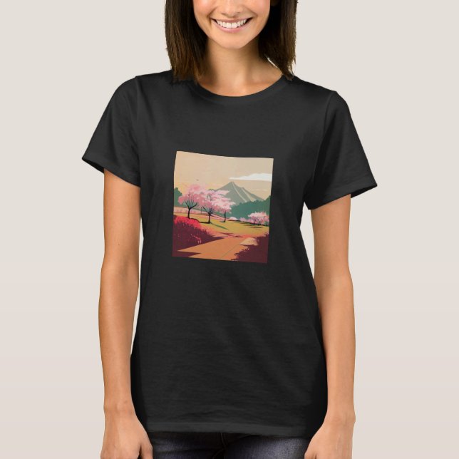 T-shirt cherry blossom trees country side mountain minimal (Devant)