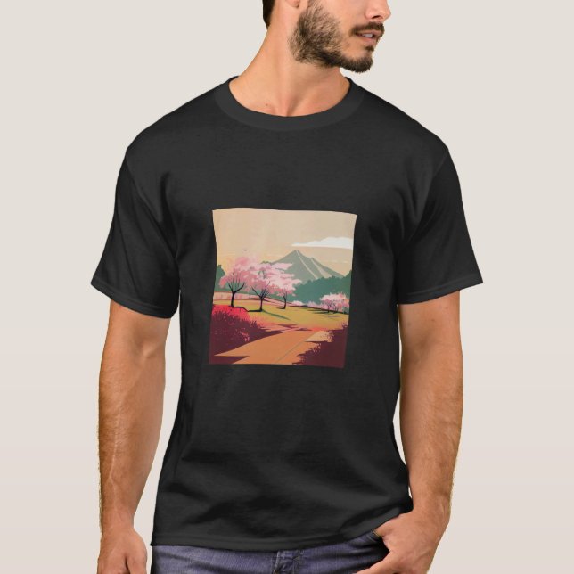 T-shirt cherry blossom trees country side mountain minimal (Devant)