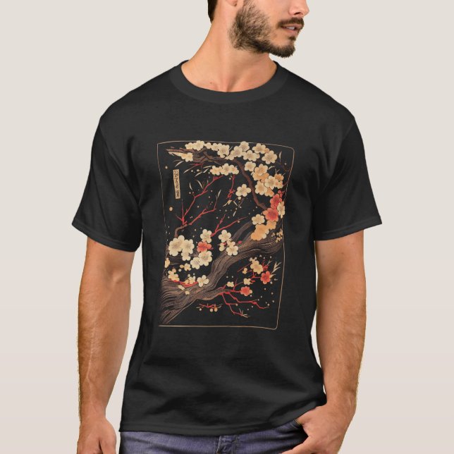 T-shirt Cherry Blossom Woodblock Japanese Al (Devant)